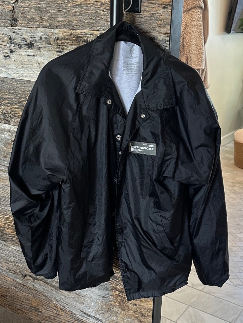 Tres Rasche Black Unisex Snap Front Windbreaker Jacket Size Large - Picture 2 of 13